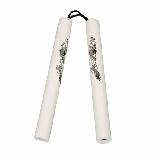 Playwell NR-014: Foam Nunchaku With Cord All White Dragon Nunchucks 1 Playwell NR-014: Foam Nunchaku With Cord All White Dragon Nunchucks