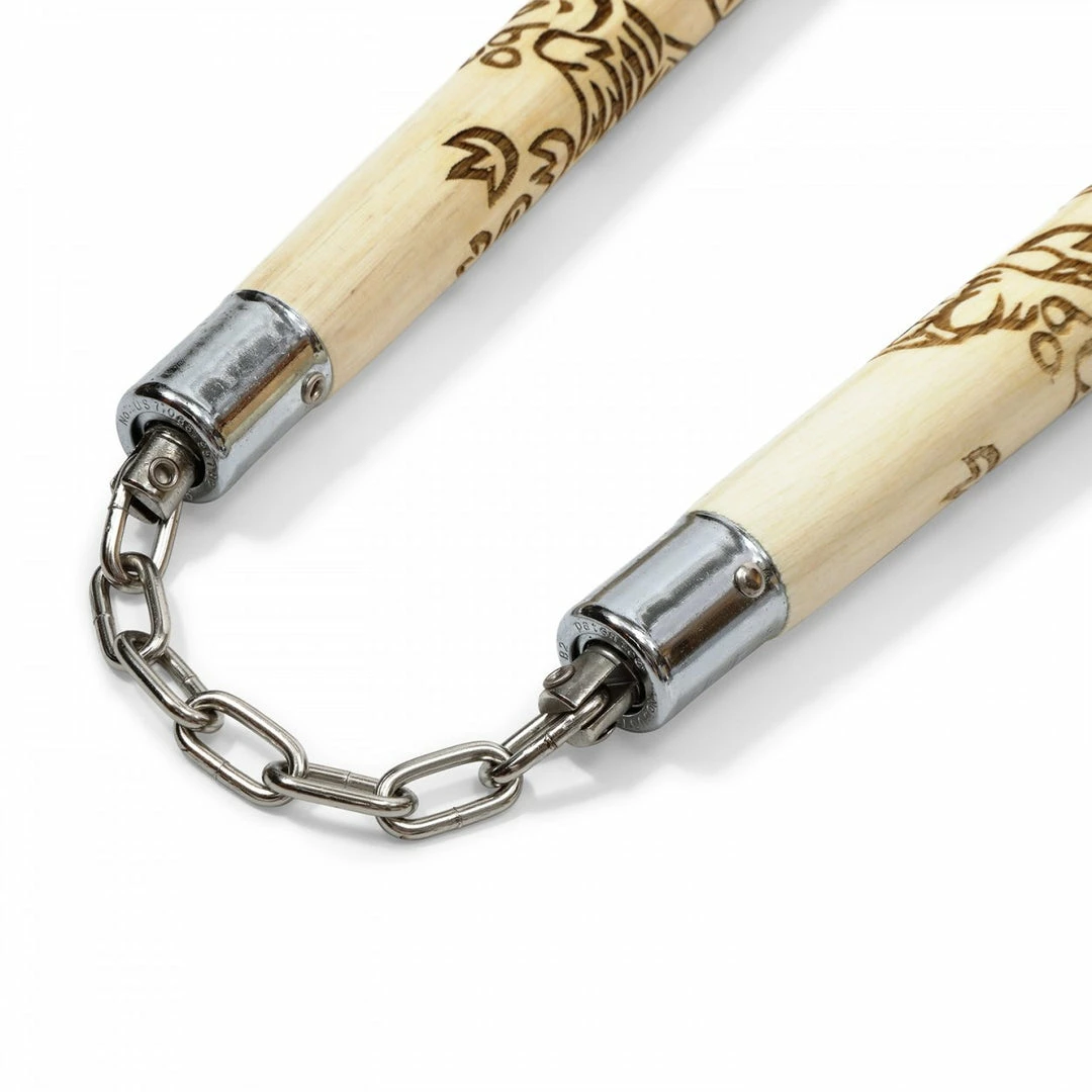 Playwell Deluxe Carved Dragon Nunchucks B.B - White Oak 3 Playwell Deluxe Carved Dragon Nunchucks B.B - White Oak