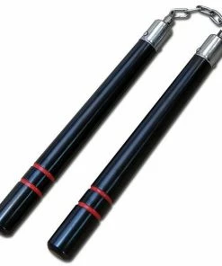 Playwell Nunchacku Black Oak W/ 2 Red Stripes - 8"