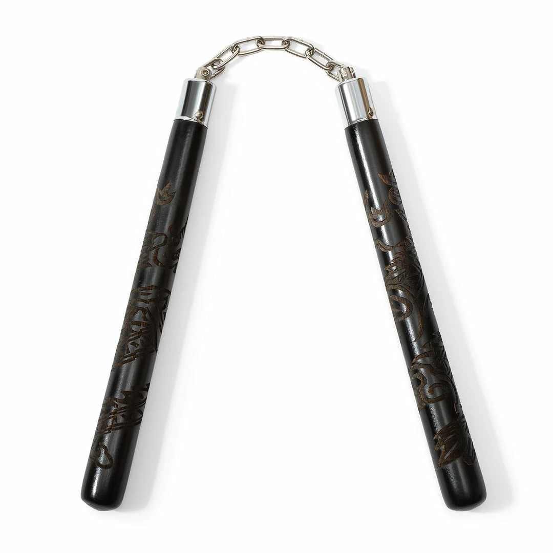 Playwell Deluxe Carved Dragon Nunchucks B.B - Black Oak 1 Playwell Deluxe Carved Dragon Nunchucks B.B - Black Oak