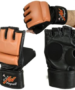 Playwell Mixed Martial Arts And Grappling Gloves MMA Genuine Brown Leather Fight Gloves