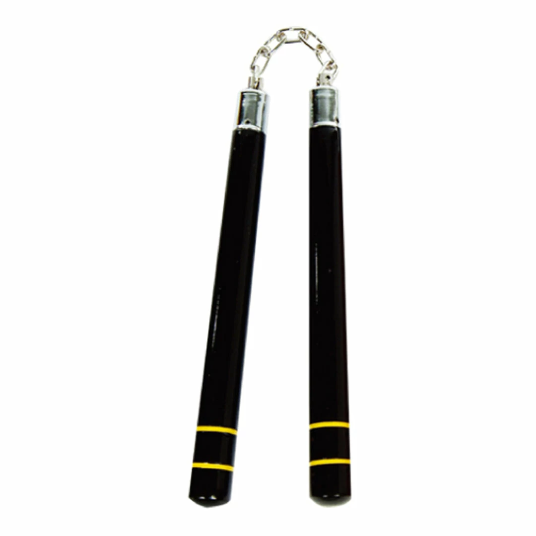 Playwell Deluxe Black Oak Nunchucks W/ 2 Yellow B.B C111 1 Playwell Deluxe Black Oak Nunchucks W/ 2 Yellow B.B C111