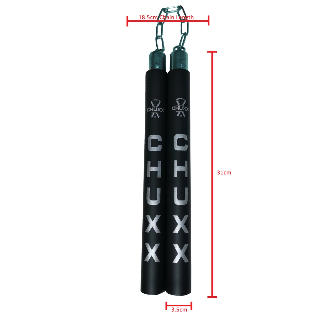 CHUXX Nunchucks CHUXX Martial Arts Premium Black/Silver Chain Practice Nunchaku With Case 3 CHUXX Nunchucks CHUXX Martial Arts Premium Black/Silver Chain Practice Nunchaku With Case