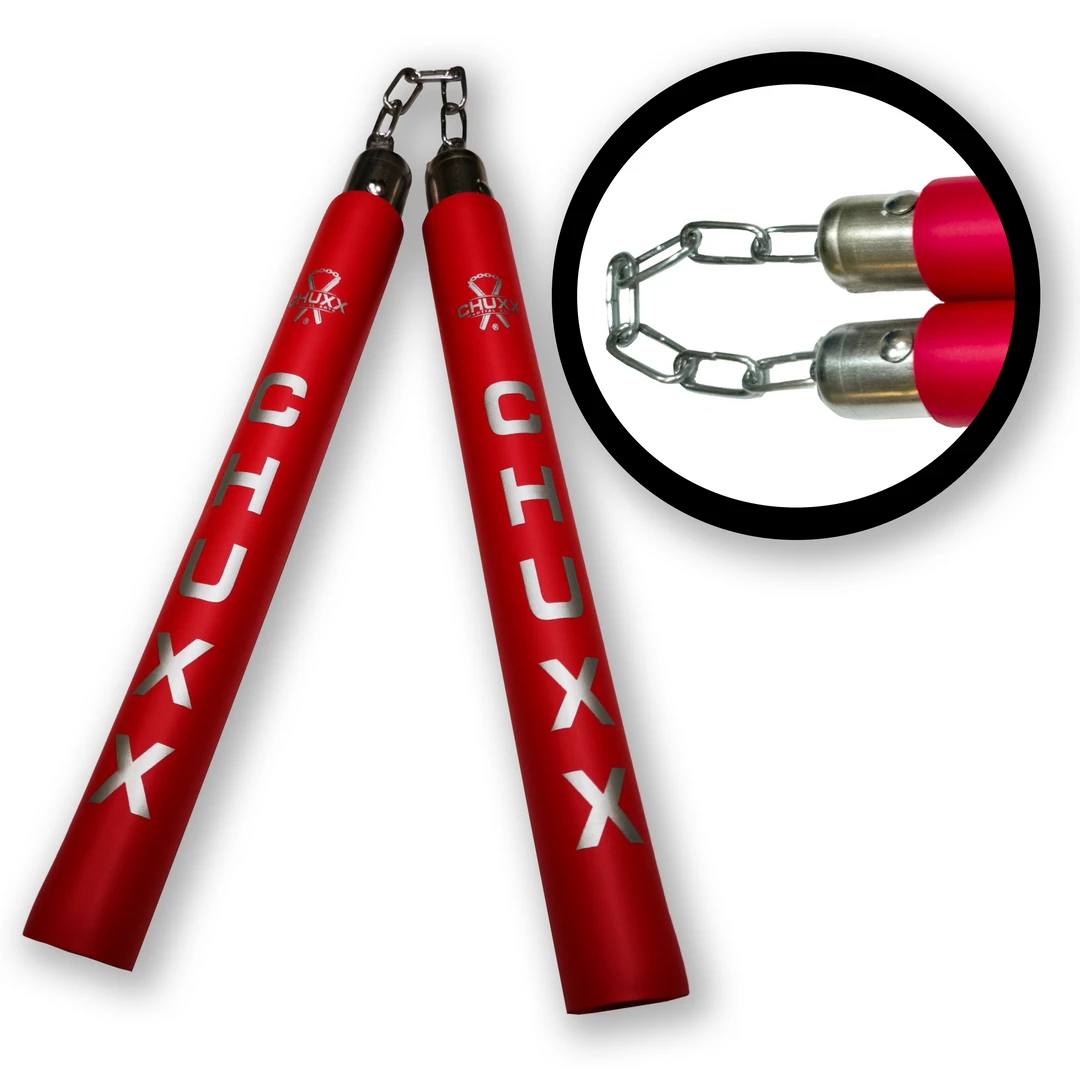 CHUXX Martial Arts Premium Red Chain Practice Nunchaku With Case