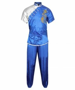 Playwell Competition Wushu Silk Uniform - White/Blue