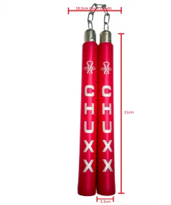 CHUXX Martial Arts Premium Red Chain Practice Nunchaku With Case
