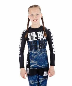 Playwell Tatami Fightwear Tatami Kids Essential Camo Long Sleeve Rash Guard - Blue