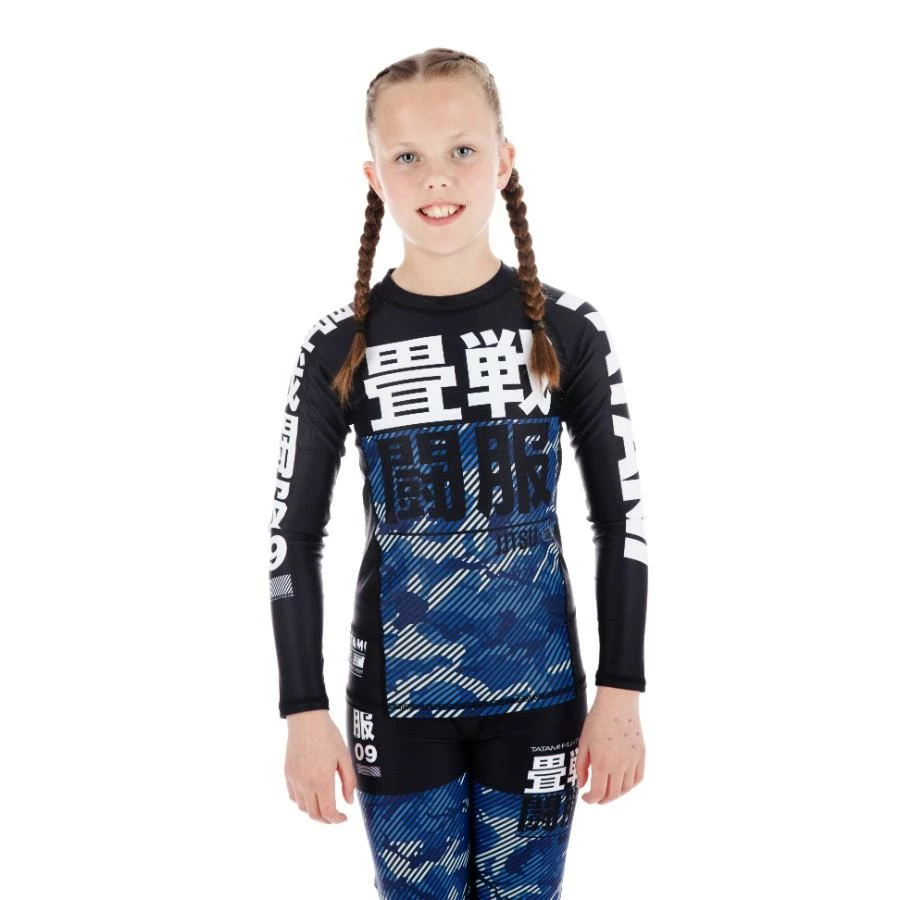 Playwell Tatami Fightwear Tatami Kids Essential Camo Long Sleeve Rash Guard - Blue 1 Playwell Tatami Fightwear Tatami Kids Essential Camo Long Sleeve Rash Guard - Blue