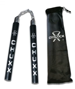 CHUXX Nunchucks CHUXX Martial Arts Premium Black/Silver Chain Practice Nunchaku With Case