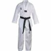 Playwell WTF Approved Wacoku RIBBED White V Neck Student Uniform Taekwondo Uniforms And Trousers