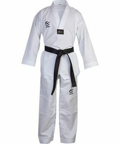 Playwell WTF Approved Wacoku RIBBED White V Neck Student Uniform Taekwondo Uniforms And Trousers