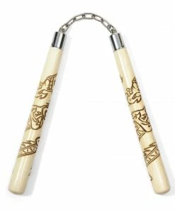 Playwell Deluxe Carved Dragon Nunchucks B.B - White Oak