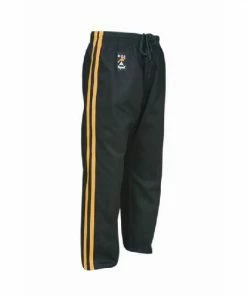 Playwell Full Contact Trousers - Black W/ 2 Yellow Stripes Cotton