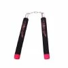 Playwell NR-028B: Foam Nunchaku W/ Metal B.B All Black W/ Red Tips Nunchucks