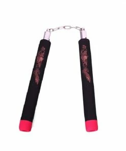 Playwell NR-028B: Foam Nunchaku W/ Metal B.B All Black W/ Red Tips Nunchucks