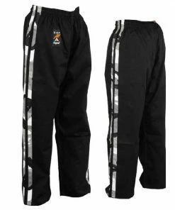 Playwell Cotton Full Contact Trousers Full Contact Trousers - Black W/ 2 Camo Stripes Cotton