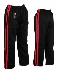 Playwell Full Contact Trousers - Black W/ 2 Red Stripes Cotton