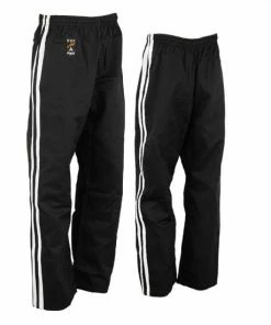 Playwell Full Contact Trouser - Black W/ 2 White Stripes Satin Satin Full Contact Trousers