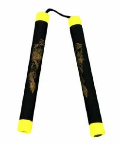 Playwell NR-009: Foam Nunchaku With Cord Black / Yellow Tips Nunchucks