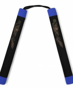 Playwell NR-005D: Foam Nunchaku With Cord Black Dragon With Blue Tips