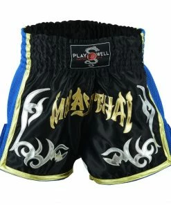 Playwell Kickboxing & Muay Thai Shorts Muay Thai Competition Mesh Tribal Fight Shorts - Black/Blue