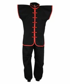 Playwell Kung Fu Sleeveless Suit: Black / Red
