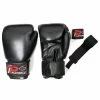 Playwell Boxing Gloves Leather - With Free Boxing Wraps - Black