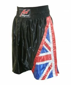 Playwell Boxing Competition Black Satin Training Shorts - Uk Flag Series Boxing Gowns, Shorts And Vests