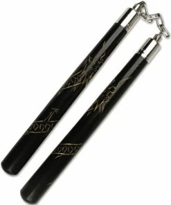 Playwell Deluxe Black Oak Carved Dragon Nunchucks B.B - C118