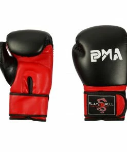 Playwell Striker Boxing Gloves - Black/Red - With Free Wraps