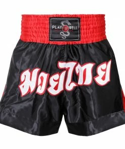 Playwell Muay Thai Competition Fight Shorts - Black/Red Kickboxing & Muay Thai Shorts