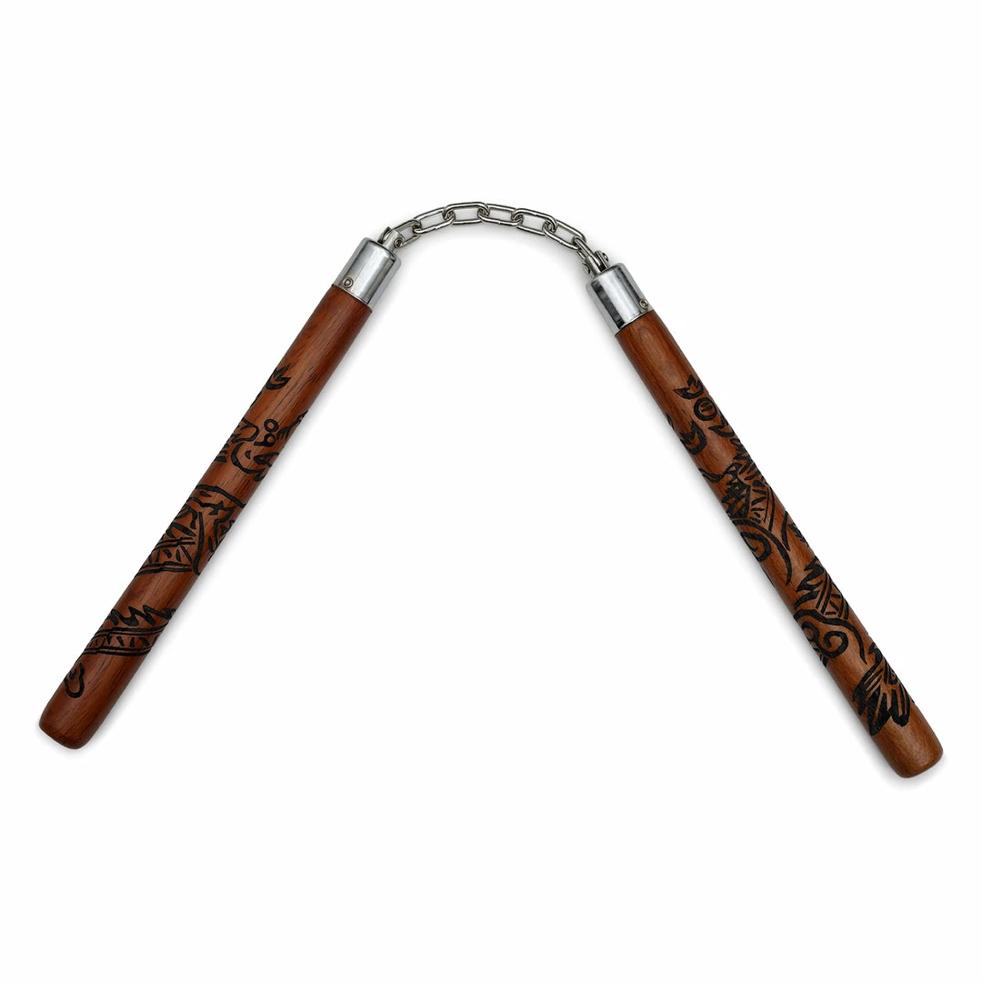 Playwell Deluxe Carved Dragon Nunchaku Chain - Red Oak Nunchucks 1 Playwell Deluxe Carved Dragon Nunchaku Chain - Red Oak Nunchucks