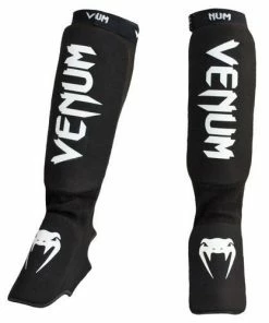 Playwell Venum Contact ElastIcated Shin Guards - Black/Red Venum MMA Shorts & Clothing