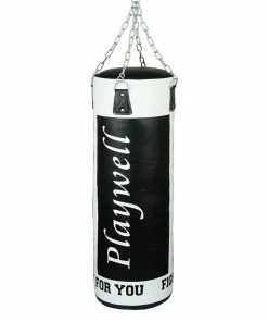 Playwell Elite Heavy Leather UNFILLED 5ft Punch Bag Black/White - 50KG