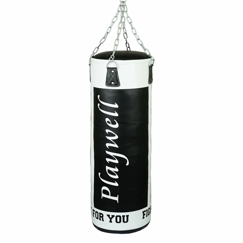 Playwell Elite Heavy Leather UNFILLED 5ft Punch Bag Black/White - 50KG 1 Playwell Elite Heavy Leather UNFILLED 5ft Punch Bag Black/White - 50KG