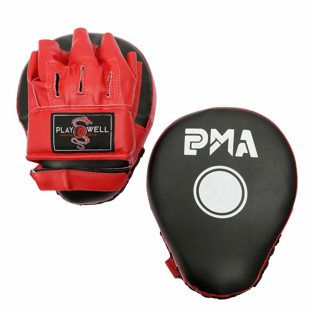 Playwell Deluxe PMA Curved Vinyl Focus Pads - Black/Red Focus Mitts 1 Playwell Deluxe PMA Curved Vinyl Focus Pads - Black/Red Focus Mitts