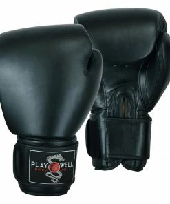 Playwell Elite Leather Heavy Sparring Black Boxing Gloves ( 18oz Or 20oz)