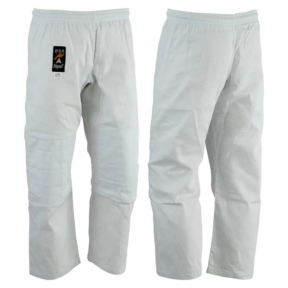 Playwell Judo Trousers: Bleached (White) 10oz - (Double Padded Knees) 1 Playwell Judo Trousers: Bleached (White) 10oz - (Double Padded Knees)