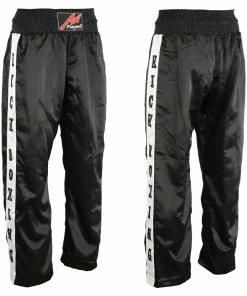Playwell Satin Full Contact Trousers Full Contact Trousers - Black/ White Kickboxing Patches