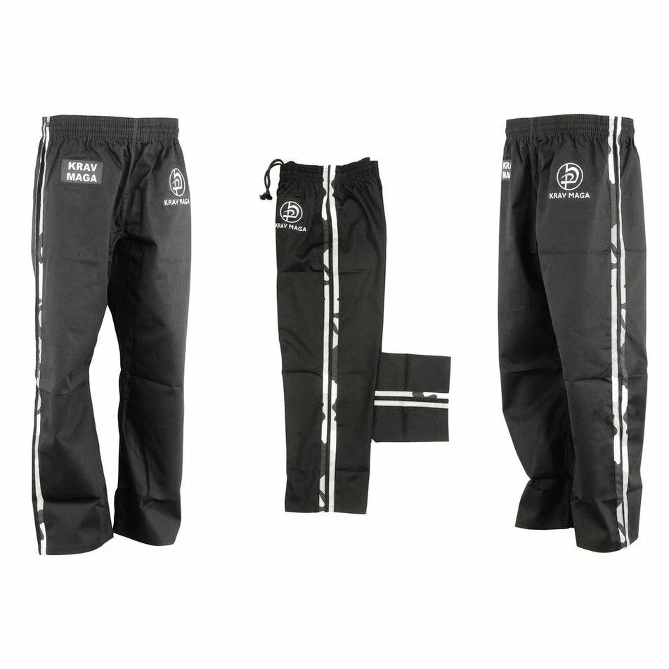 Playwell Krav Maga Combat Trousers - Black W/ 2 Camo Stripes Cotton 1 Playwell Krav Maga Combat Trousers - Black W/ 2 Camo Stripes Cotton