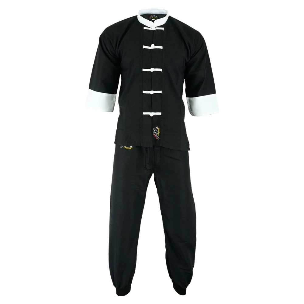 Playwell Kids Kung Fu Elite Microfibre Uniform - Black/White 1 Playwell Kids Kung Fu Elite Microfibre Uniform - Black/White