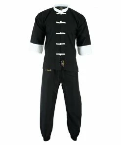 Playwell Adults Kung Fu Elite Microfibre Suit - Black/White Traditional Kung Fu Uniforms
