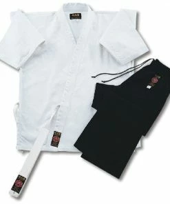 Playwell Karate Mixed Uniforms Karate Uniform Mixed: White / Black Trousers - 9oz