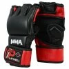 Playwell MMA Leather Elite Black/Red Grapling Fight Gloves Mixed Martial Arts And Grappling Gloves
