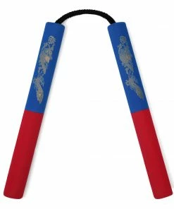 Playwell Nunchucks NR-004B: Foam Nunchaku With Cord Red/ Blue Dragon