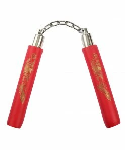 Playwell NR-019: 8 In Foam With Ball Bearing Chain: All Red Nunchucks