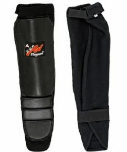 Playwell Pro MMA Leather Grappling Shin Instep Pads - Black - CLEARANCE