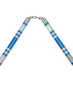 Playwell Nunchucks Chrome Spiral Competition Lotus Wood Nunchaku - Silver/Blue