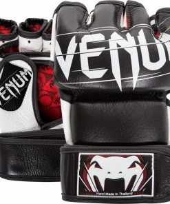 Playwell Mixed Martial Arts And Grappling Gloves Venum MMA Black Leather Undisputed Fight Gloves - 4oz