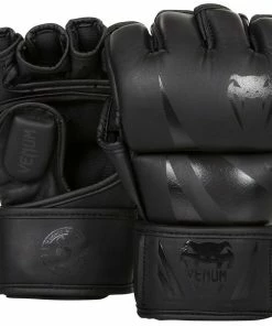 Playwell Venum MMA Challenger 4oz Fight Gloves - Matte Black/Black Mixed Martial Arts And Grappling Gloves
